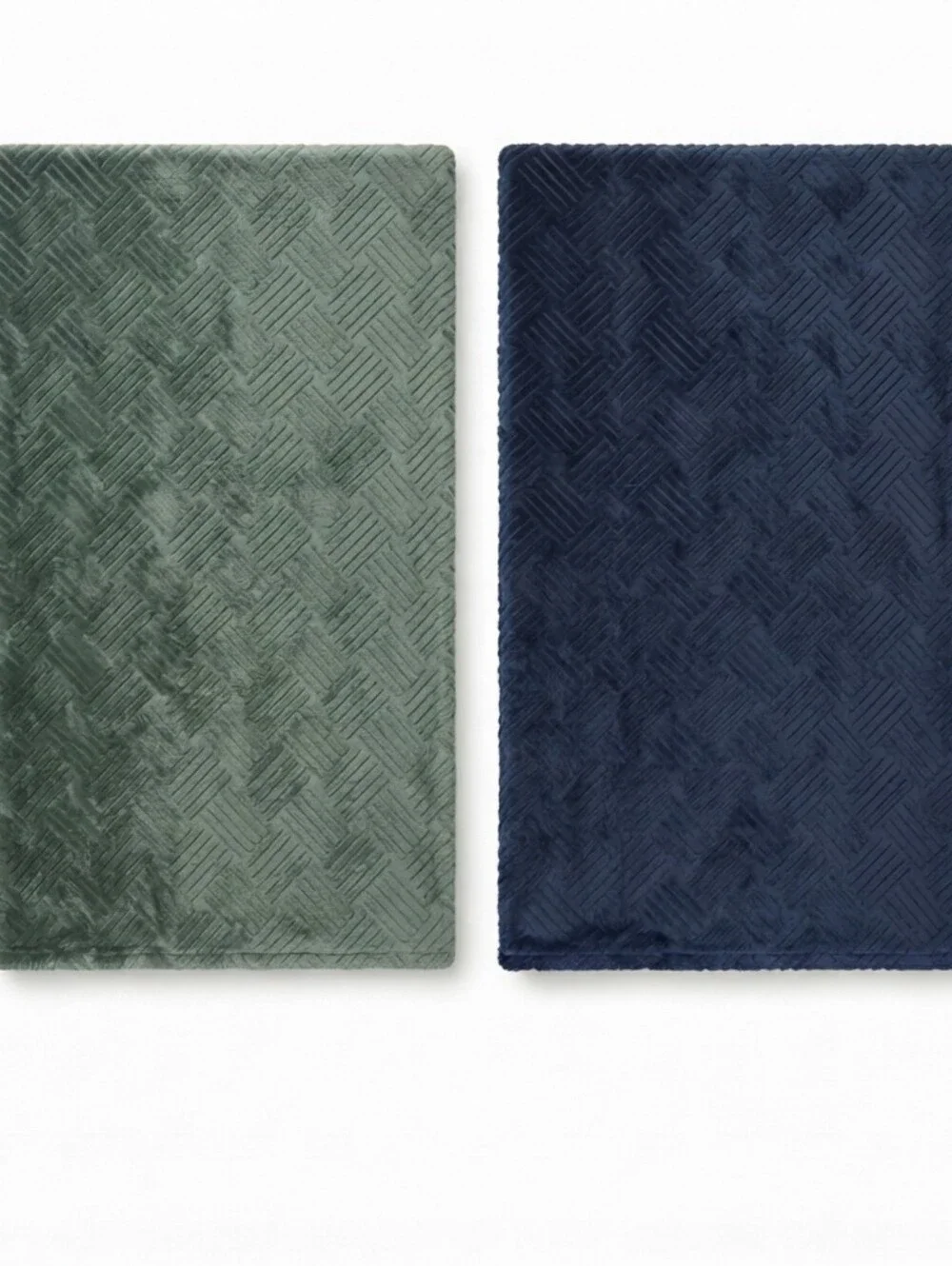 NWT Comfort Bay Embossed Throw Blankets Set of 2 (Green & Navy)